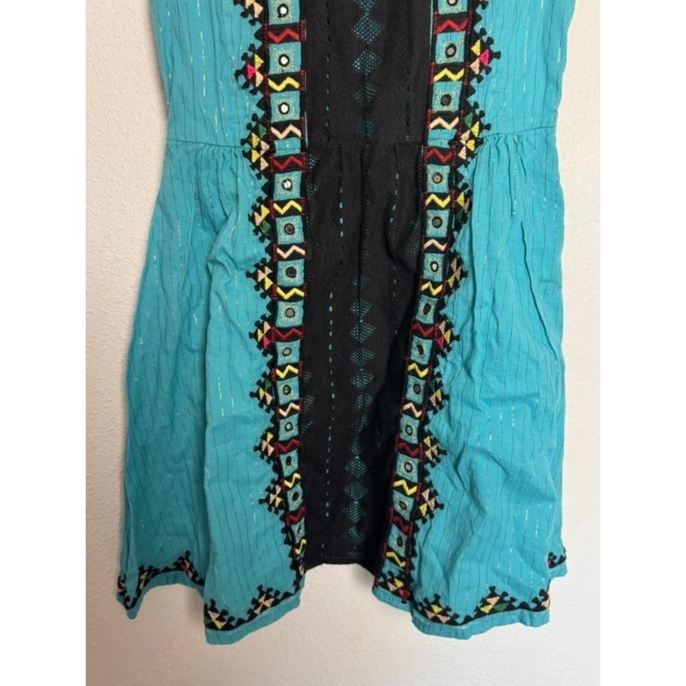 Free People Dress Women's Size 2 Turquoise Black Sleeveless Bohemian Whimsigoth‎ - Picture 2 of 16